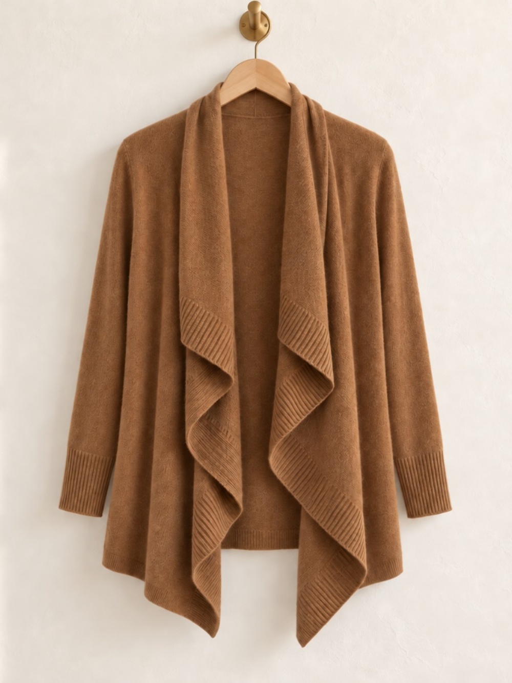 J Crew Women’s 100% Cashmere Open Front Draped Cardigan Brown XS (Fits Small)
